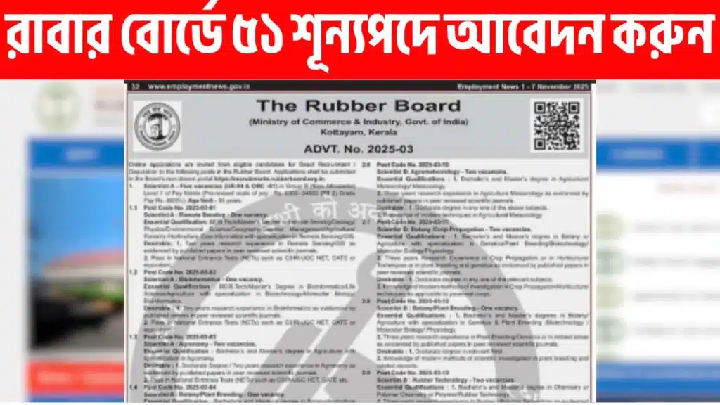 Rubber Board Recruitment 2025