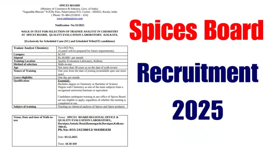 Spices Board Recruitment 2025
